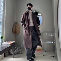 남자 발마칸 나그랑 맥 슬림 브라운 블랙 울 롱 코트