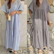 새로본 아8858소퍼프OPS 여름롱린넨면 체크원피스여성미시빅사이즈 캐주얼 시원한