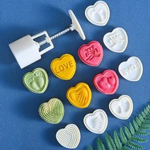 화과자도구 월병 베이킹 떡살 다식틀 송편찍기 명절 벚꽃 금형 6 개대 꽃 모양의 50g diy 손 압력 퐁당 플라스틱 프레스 쿠키 커터 도구, 하트