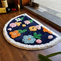 스프링 플라워 귀여운 러그 화장실 안방 침실 화장대 반원 발매트 카페트, 사진, 그린 데이지 45X70
