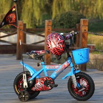 스파이더맨 어린이 4발 자전거 7살 8살 네발자전거, 블루 스파이더 맨 + 슈 프레_16 인치