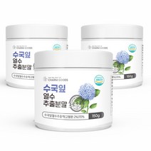 100 % 국산 프리미엄 수국잎 열수 추출 분말 식용 수국 가루 파우더 먹는 법 방법 추출물 차 산수국 요거트 티 재료 물 하이드란제놀 수극입 수굿잎 수구잎 수극 수극잎 수국입, 3통, 150g