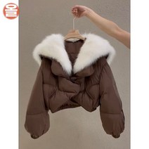 폭스퍼패딩 덕다운 크롭패딩 빅카라 리얼 여우 겨울 여성 점퍼