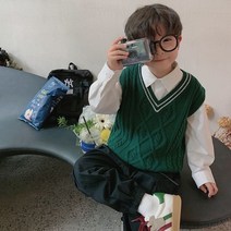 남아 니트 조끼 아동용 꽈배기 니트 조끼 초등학생 브이낵 니트 조끼