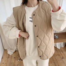 [블루레몬] 경량 누빔 패딩 조끼 남녀공용 항아리 퀼팅 루즈핏 기본 핑크 그린 베이지 블랙 또또 스냅 버튼 포켓 압축패딩