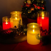 LED 캔들 레드 솔방울리스 세트 중형 크리스마스 장식 홈파티 인테리어 소품, 단품