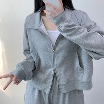 여성 데일리 무지 카라 투웨이 집업 긴팔 간절기집업 세미크롭 면 카라집업 여성 집업 간절기잠바
