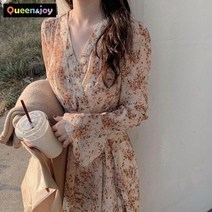 퀸앤조이 브이넥 메리골드 플라워 원피스***판매자 SSK무역***