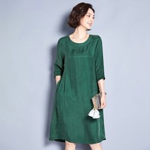 SJW 중년여성 여름원피스 무지 라운드 7부소매 루즈핏 미디 엄마원피스 40-60대 빅사이즈 12컬러