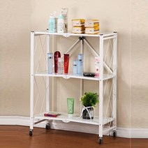 다용도 주방 거실 접이식 철제 폴딩선반 화이트 3단, 바삭마켓 본상품선택, 상세페이지 참조