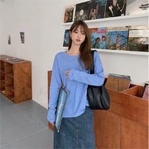 셀러허브 패션 [] 여자 봄 여름 시밀러룩 기본 무지 라운드 롱 티셔츠
