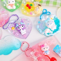 내맘대로 아크릴 키링 만들기 산리오 데코덴 파츠 세트 악세사리 DIY 키트 꾸미기 집콕 취미, 글리터, 핑크 마이멜로디
