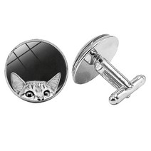 커프스링크 와이셔츠 단추 악세사리 셔츠핀 소매집게 보석 커프스 귀여운 흰색 고양이 창조적 인 시간 유리 볼록한 남자의 선물 고급 프랑스 셔츠 소매 손톱
