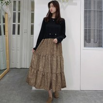 [세인트이브] 1960 넉넉한 고퀄 레오파드 배색 캉캉롱원피스