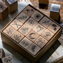 오더 감성 일러스트 꽃 플라워 우드 나무 스탬프 세트, 스탬프 (WS-495)