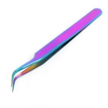 1pc 스테인레스 스틸 스트레이트 곡선 눈 속눈썹 핀셋 무지개 색깔 거짓 fa, 곡선 팁