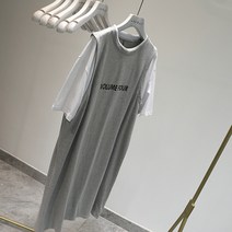 골판롱티 큰 발송 세부 매우 칭찬함 스포츠타입 페이크투피스 하프기장 티셔츠 여성 반팔원피스 와이드 루즈핏 2405104258