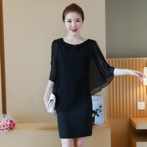 SAMARA 여성 보트넥 쉬폰 원피스 이중원피스 세트 가오리핏