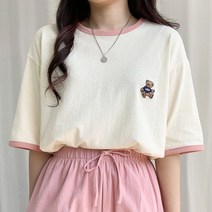 [귀욤템 자수포인트] 꼬마 베어 배색 반팔티
