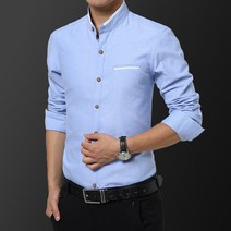 DFMEI 비즈니스 스탠딩 긴팔 셔츠 남 슬림 셔츠 캐주얼 남성 셔츠 솔리드 남성 코디 화이트 셔츠적삼