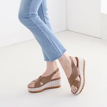 슈브랜디 천연가죽 국내산 수제화 크로스 스트랩 웨지 통굽 샌들
