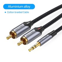 vention rca 케이블 3.5mm 2rca 스플리터 rca 잭 3.5 케이블 rca 오디오 케이블 스마트폰 증폭기 홈 시어터 aux 케이블 rca, 면 꼰 케이블, 1.5m