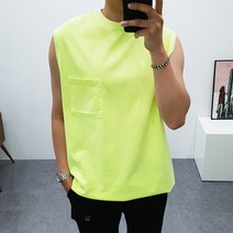 구스마켓 남자 여름 네온 피그먼트 라벨포인트 민소매 나시 티셔츠 (4color)