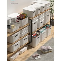 데스크탑 저장 상자 가정용 다기능 잡화 저장 바구니 멀티 스타일 일치하는 기숙사 유물 보관 상자 정렬 상자, 17L큰 사이즈（36*26*16）, 흰색