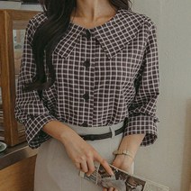 [마이더스비] 빌크 체크 카라 블라우스