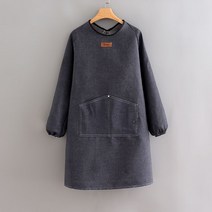 도예 미용사 미용 애견 미용실 업소용 작업복 빅사이즈 애견미용 입시미술 바리스타 앞치마, 레귤러 데님 레더 로고 긴팔