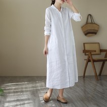 여자린넨셔츠 마셔츠 한일 무역 대형 미화 창고 정리 여모리계 문예 린넨 셔츠 롱 스커트 캐주얼 면 마 긴팔 원피스