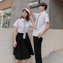반바지 학원풍 여자 미디스커트 여름 세트 화이트 셔츠 투피스 커플룩 반바지 커플룩