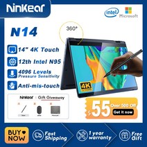 미니 PC 데스크탑 사무용 Ninkear 노트북 N14 14 인치 4K IPS 터치 스크린 12 번째 인텔 셀러론 N95 12GB DDR5 1TB SSD 백라이트 키보드, 1.Laptop x Pen - 12GB DDR5 512