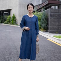 엄마옷 모슬린 데님 면생활한복원피스 KD208177마담 미시옷 50대 중년여성의류 60대 엄마옷 빅사이즈 할머니옷 여성옷