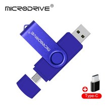 USB 드라이브 대용량 이동식디스크 고속 2 IN 1 2.0 플래시 펜드라이브 usb 키 OTG 64GB 32GB 16GB 128GB 펜 Cle c타입 어댑터, 128GB_파란