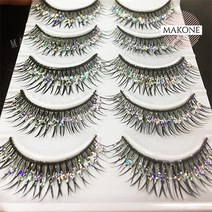 Makone 상표등록 인조속눈썹 부분속눈썹 속눈썹빗 속눈썹연장모 Yokpn 수제 거짓 속눈썹 실버 반짝이 5, 1개