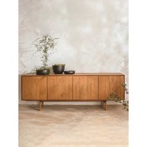 TV 거실장 양문형 원목 고무나무 낮은 수납장, 유럽산 참나무 전체 단단한 나무 1