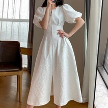 에브리바레 [원피스] S-4XL 이브 스타일리쉬한 소매퍼프 허리잘록 핀턱 지퍼 여자 빅사이즈 A라인 원피스