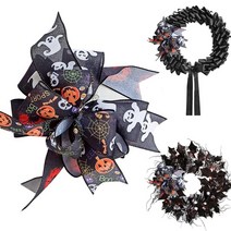 화환용 할로윈 활 27.9 x 27.9cm(11 11인치) 호박 박쥐 거미 해골 블랙 리본 화환 장식용 랜턴 현관 실내 실외 벽 트리 토퍼 장식 용품 또는, Black