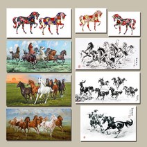 고려미술 명작 갤러리 말그림 팔마도 군마도 사업번창 부자되는 그림 풍수 인테리어 그림 캔버스 액자 18종, 6. 부귀마 블루1