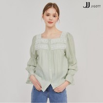 JJ지고트 레이스 장식 밴딩 퍼프 블라우스 GM4P0BLW2