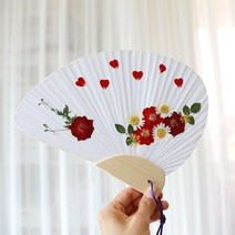 체크스토리 압화부채만들기 부채만들기 만들기세트 교구 공예, 1개, 19.빨간장미-조가비(1세트)