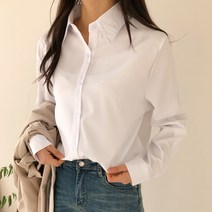 수맘 수엠W 여성 기본 무지 화이트 남방 S007 롤업롱셔츠