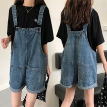 [모비딕컴퍼니] 청멜빵바지 3부반바지 멜빵데님반바지 멜빵데님바지 여성바지 멜빵통바지
