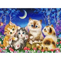JISAN 보석십자수 캔버스형 세트 50x40cm JB02, 행복한 고양이 가족