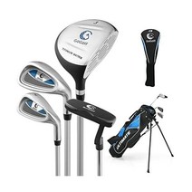 GYMAX 어린이/어린이 오른손용 골프 클럽 세트 3# 페어웨이 우드 7# 9# 아이언 퍼터 발포 헤드 커버 휴대용 유스 포함, Blue, Blue