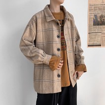 추동 모직 코트 복고 루즈핏 체크 코트