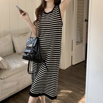 노이디제이 밑단 프린지 디테일 스트라이프 이지룩 원피스 INO462A