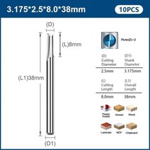 타일커터기 자르기 커터 공구 절단기 타일커팅기 카바이드 엔드 밀 3.175mm 생크 CNC 라우터 비트 2 플루트 스트레이트 슬롯 비트 밀링 커터 목재 MDF 플라스틱 10, 20 10pcs 2.5x8mm