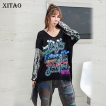 XITAO 스팽글 알파벳 니트 스웨터 여성 패션 가을 투피스 우아하다 작고 상큼하다 헐렁헐렁하다 스타일 스웨터 WQR1962